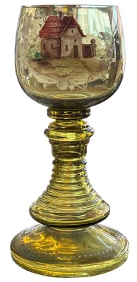Auktion 364<br>hoher Weinrömer, Kuppa mit Emaillemalerei, H-20 cm [1]