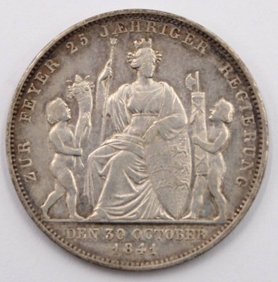 Auktion 364<br>Königreich Württemberg, 1 Gulden 1841, Regierungsjubiläum Wilhelm I. - Silber, [1]