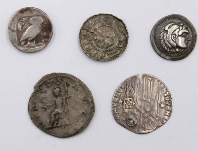 Auktion 364<br>5x antike Münzen, Hadrianus, Antonianus etc. [1]