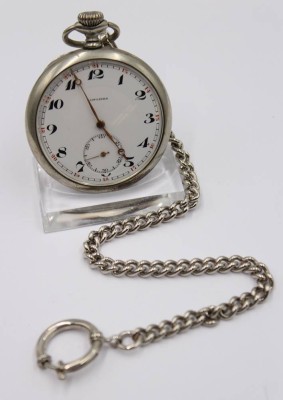 Auktion 364<br>Herren-Taschenuhr, Longines, Kronenaufzug, Werk läuft, an Kette, ca. D-4,5cm [1]