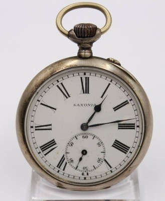 Auktion 364<br>gr. Taschenuhr, Saxonia, 800er Silbergehäuse, Kronenaufzug, Werk defekt, D-5cm [1]