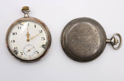 Auktion 364<br>2x OMEGA-Taschenuhren in schlechter Erhaltung, je Silbergehäuse, Werke laufen, ca. D-5cm [1]