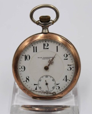Auktion 364<br>Taschenuhr, Wilh. Pommerening Jastrow, Silbergehäuse, Minutenzeiger lose innenliegend, Kronenaufzug, Werk läuft, D-4,5cm [1]