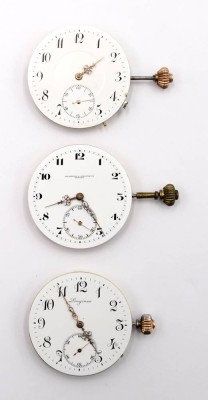 Auktion 364<br>3x Taschenuhrwerke, Longines (läuft), Vacheron & Constantin (läuft) und ungemarkt (läuft), ca. D-4,3cm [1]