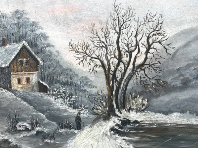 Auktion 364<br>Gemälde Winterlandschaft, anonym, Öl/Leinen, gerahmt, RG 41 x 37cm [1]