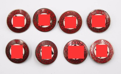 Auktion 364<br>8x Parteiabzeichen, NSDAP, 3. Reich, verso Hersteller, einige Beschädigt [1]