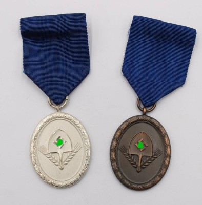 Auktion 366<br>2x Treueabzeichen, Bronze und Silber im Reichsarbeitsdienst am Band [1]