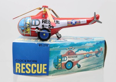 Auktion 364<br>Hubschrauber, Blech, MS 270, orig. Karton, Schlüsselwerk defekt, bespielte Erhaltung, ca. H-9cm L-22cm [1]