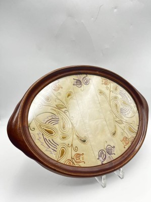 Auktion 364<br>Jugendstil Serviertablett, Holz, Handbestickt, D-46cm [1]