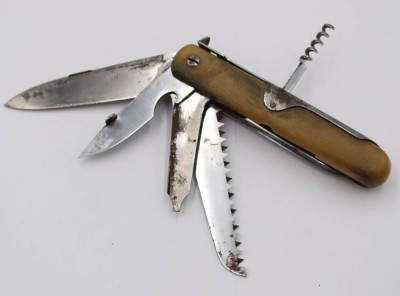 Auktion 364<br>altes gr. Taschenmesser, NOCENT, Horngriffschalen, ca. L-13,5 bis 23cm [1]