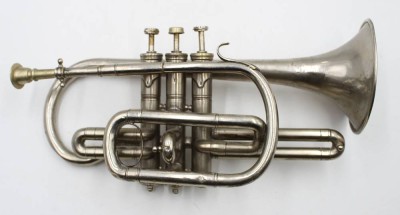 Auktion 364<br>Trompete, M. Yasin Band Co., Indien, Alters-u. Gebrauchsspuren, L-35,5cm [1]