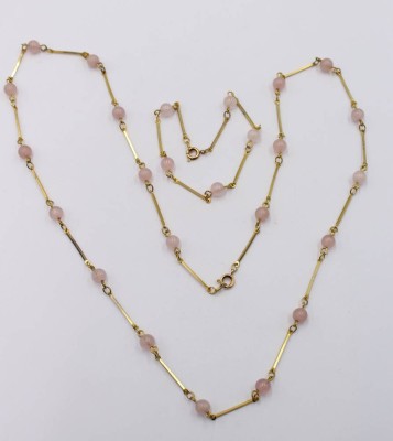 Auktion 364<br>Set, Armband und Halskette m. Rosenquarz, ca. L-21cm u. 74cm [1]