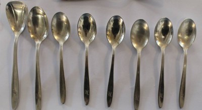 Auktion 364<br>6x Teelöffel,  je 1x Kaffeelöffel und Zuckerschaufel, 800er Silber, Wirths, zus. 191,6gr., ca. L-14,5cm [1]