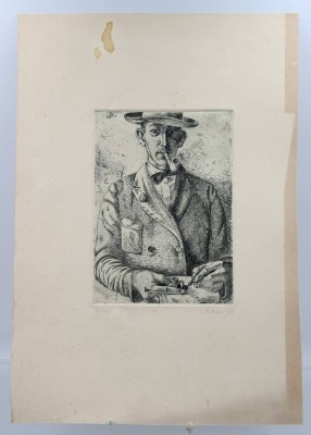 Auktion 364<br>unleserl.signiert, (19)31, Herrenportrait, Radierung, Blatte mit Läsuren, ungerahmt, ca. BG 41,7 x 28,8cm [1]