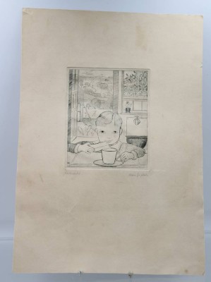 Auktion 364<br>Klara G...?, Kinderportrait, Radierung, ungerahmt, Blatt mir Läsuren, ca. BG 42 x 29,5cm [1]