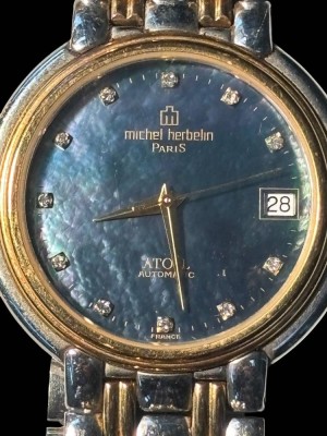 Auktion 364<br>Michel Herbelin Automatik Damen Herren Stahl Gold Atoll Automatic perlmutblau, Werk läuft, D-ca. 3,5 cm [1]