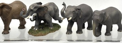 Auktion 364<br>7x div. Elefanten, Kunststoff, 1xfehlt Stosszahn, L-ca.l 18 cm,   H-ca. 10 cm [1]