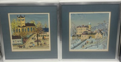 Auktion 364<br>Dorothea LÖBEL-BOCK (1921-2002), 2 Lithografien, naive Berlin Ansichten, 2x 25/250,1975 , in PP,  ger/Glas, RG 39x38 cm [1]