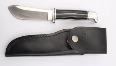 Auktion 364<br>Jagdmesser, BUCK USA, Lederscheide, ca. L-22cm [1]