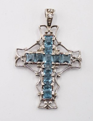 Auktion 365<br>925er Kreuzanhänger, Blautopase, ca. 4,5 x 3cm, 6,5gr. [1]