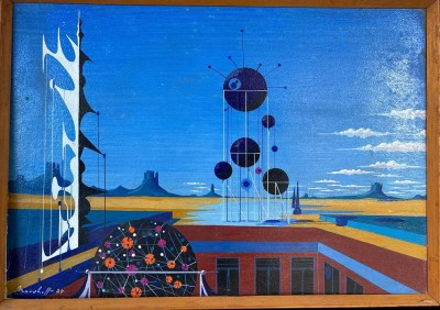 Auktion 365<br>Flo Nordhoff, Monaco 1974, Öl/Platte, gerahmt , 36x51 cm, surreal. Landschaft [1]