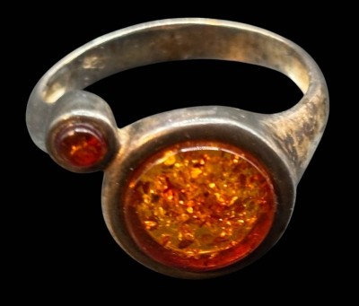 Auktion 365<br>Silberring-925- mit Bernsteinen, RG 60, 4,6 gr. [1]