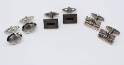 Auktion 365<br>3 Paar Manschettenknöpfe, 1x Silber, 2x Edelstahl, Silber 10,5gr. [1]