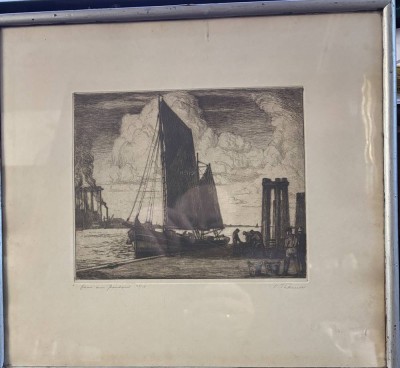 Auktion 370<br>Otto THÄMER (1892-1975), betitelte grosse  Radierung, Nr. 48/50, ger/Glas, RG  33x37 cm [1]