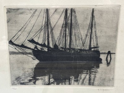 Auktion 370<br>Hans Eberhard BAHRE (1882-?) orig. Aquatinta Radierung, ger/Glas, Nr. 12/35 [1]