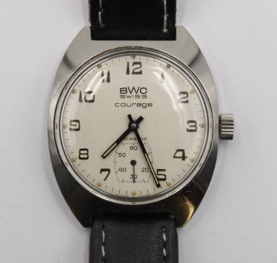 Auktion 365<br>Vintage-Armbanduhr, BWC Swiss Courage, Handaufzug, Werk läuft, getragene Erhaltung, D- 3,6cm [1]