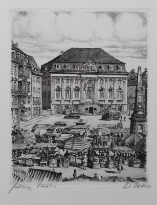 Auktion 365<br>W.Peters, Rathaus und Markt in Bonn, Radierung, ger./Glas, RG 34 x 28cm [1]