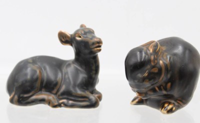 Auktion 365<br>liegendes Reh und Hase, Royal Copenhagen, braune glasur, ca. H-7,5cm [1]