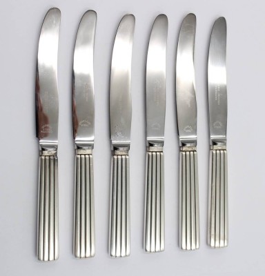 Auktion 365<br>6x Messer mit Silbergriffen, Georg Jensen, Bernadotte, ca. L-17cm [1]
