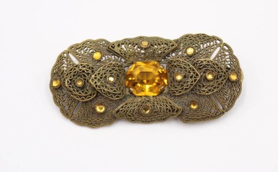 Auktion 365<br>Modeschmuckbrosche, orangefarbener Stein, ca. 5,5cm [1]