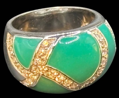 Auktion 365<br>Silberring-925-, klare Steine, grüne Emaille, gemarkt 