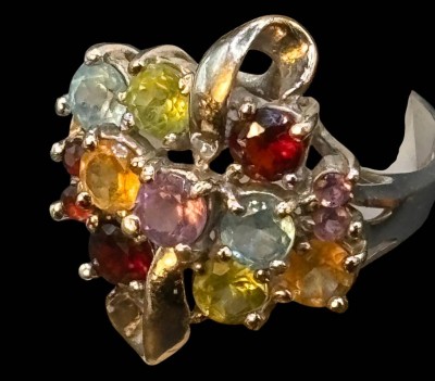 Auktion 365<br>Silberring-925- mit 11 Farbsteinen, RG 53, 5,4 gr. [1]