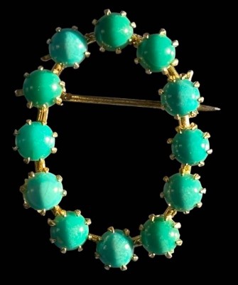 Auktion 365<br>ovale Brosche mit Türkisen, Silber-835- vergoldet, 3x2,5 cm, 3,6 gr [1]