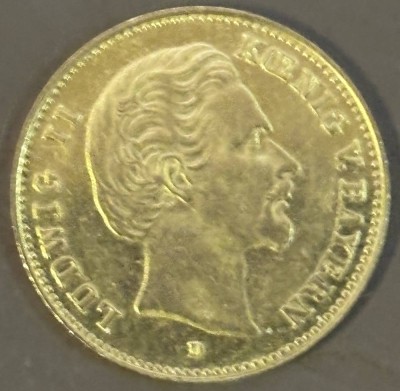 Auktion 365<br>GOLD -900-, Bayern 5 Mark 1877 gutes vz Ludwig II, 1,93 gr., [1]
