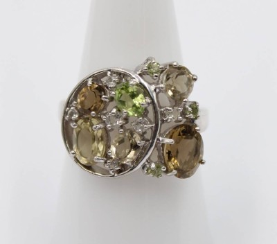 Auktion 365<br>Edelstein Ring aus 925er Silber, Rauchquartze und Peridots, RG 56, 5,6 gr. [1]