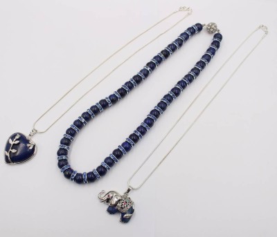 Auktion 365<br>3x div. Halskette, 2x mit figürlichen Lapisanhängern, 2x versilbert, ca. L-50cm [1]