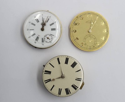 Auktion 365<br>3x div. Taschenuhr-Werke, Bright, Eterna und ungemarkt, Werke nicht prüfbar, ca. H-4,3 bis 4cm [1]
