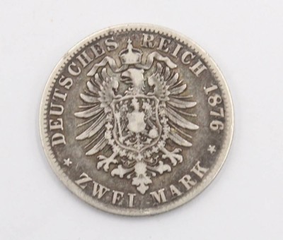 Auktion 365<br>Hamburg 2 Mark ,1876, Silber, D-2,8cm 11,11gr. [1]
