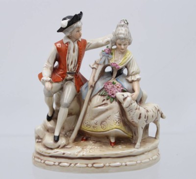 Auktion 365<br>Figurengruppe, Thüringen, Unterglasurfarben, ca. H-17,3cm B-15cm [1]