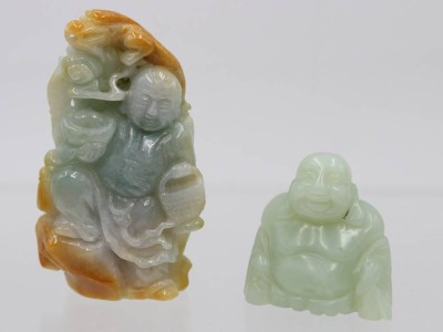 Auktion 365<br>2x div. kl. Jadefiguren, China, ca. H-8,5cm u. H-4,5cm [1]