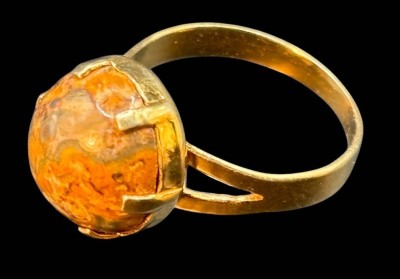 Auktion 365<br>Silberring-925-, vergoldet, braun marmorierter Stein, Jaspis?, RG 53, 2,9  gr [1]