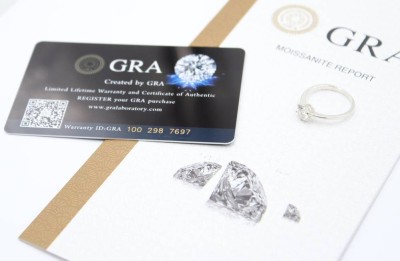 Auktion 365<br>Moissanit-Ring, 0,8ct, Silber, 1,6gr., RG 54, anbei Zertifikat [1]