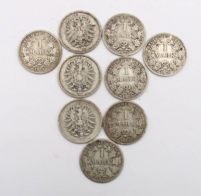 Auktion 365<br>9x 1 Reichsmark, Kaiserreich, Silber [1]