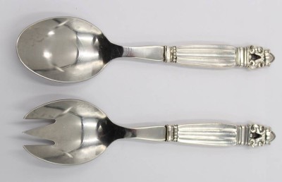 Auktion 365<br>Salatbesteck Georg Jensen, Silber-925-, Acorn, zus. 150 gr [1]