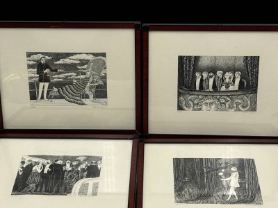 Auktion 365<br>Edward GOREY (1925-2000) , 4x signierte, nummerierte Siebdrucke, ger/Glas, 21x26 cm [1]