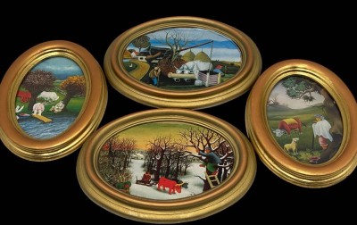 Auktion 365<br>4x ovale naive Kunstdrucke, ca. je 20x16 cm [1]